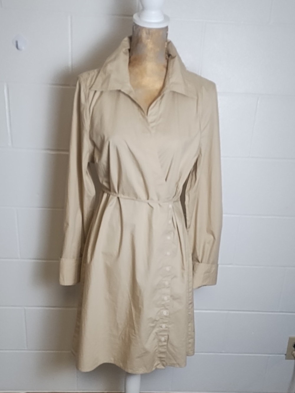 NWT Derek LamSafari Wrap Shirt Dress Tan Soft Lightweight Cotton - Picture 1 of 14